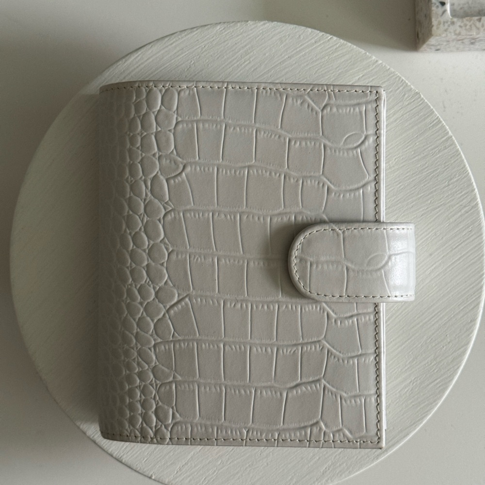 Moterm Luxe Croc 6 Ring Planner Crocodile Embossed Grain Leather -A7 In White